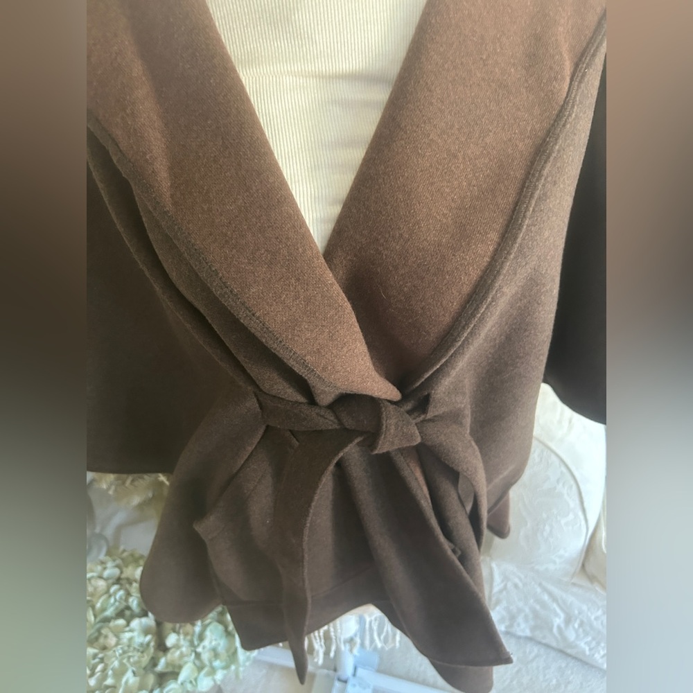 NWOT  Rachel Zoe Brown Hooded Wrap Coat - Picture 7 of 16